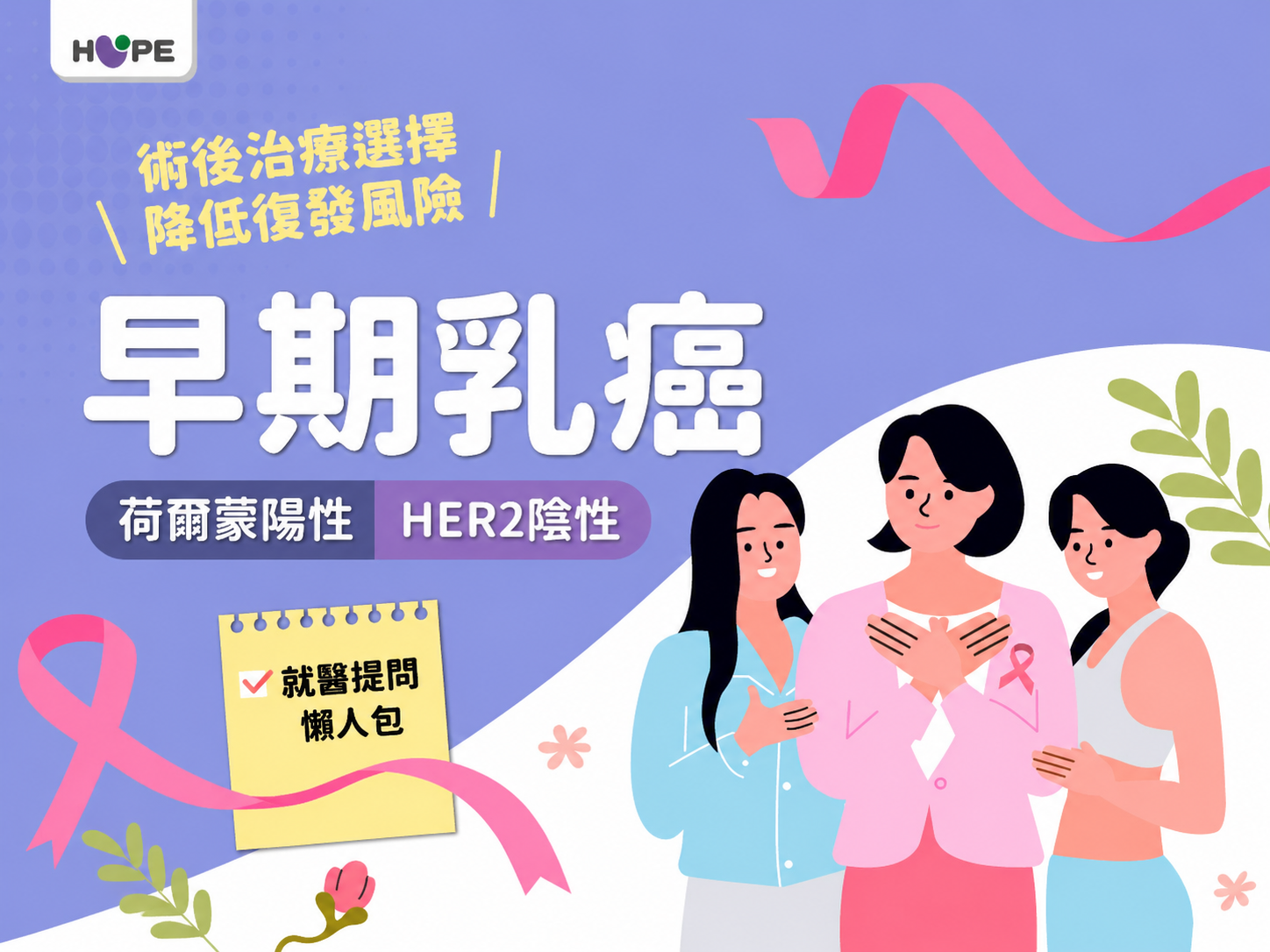 降低復發風險！早期荷爾蒙陽性乳癌術後治療選擇，就醫提問懶人包全攻略